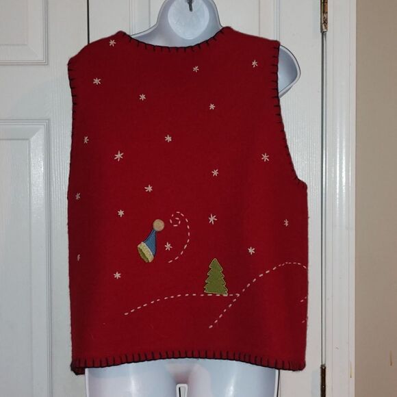 Coldwater Creek 100% wool winter snowmen holiday vest Sz L - Picture 5 of 6